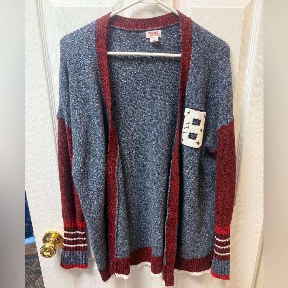 Mossimo Supply Co. Red Trim Blue “B” Cardigan